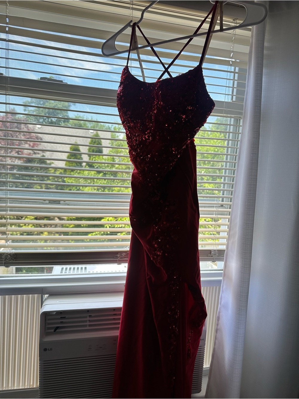 Elegant Burgundy Sequin Evening Dress - Strappy Detail